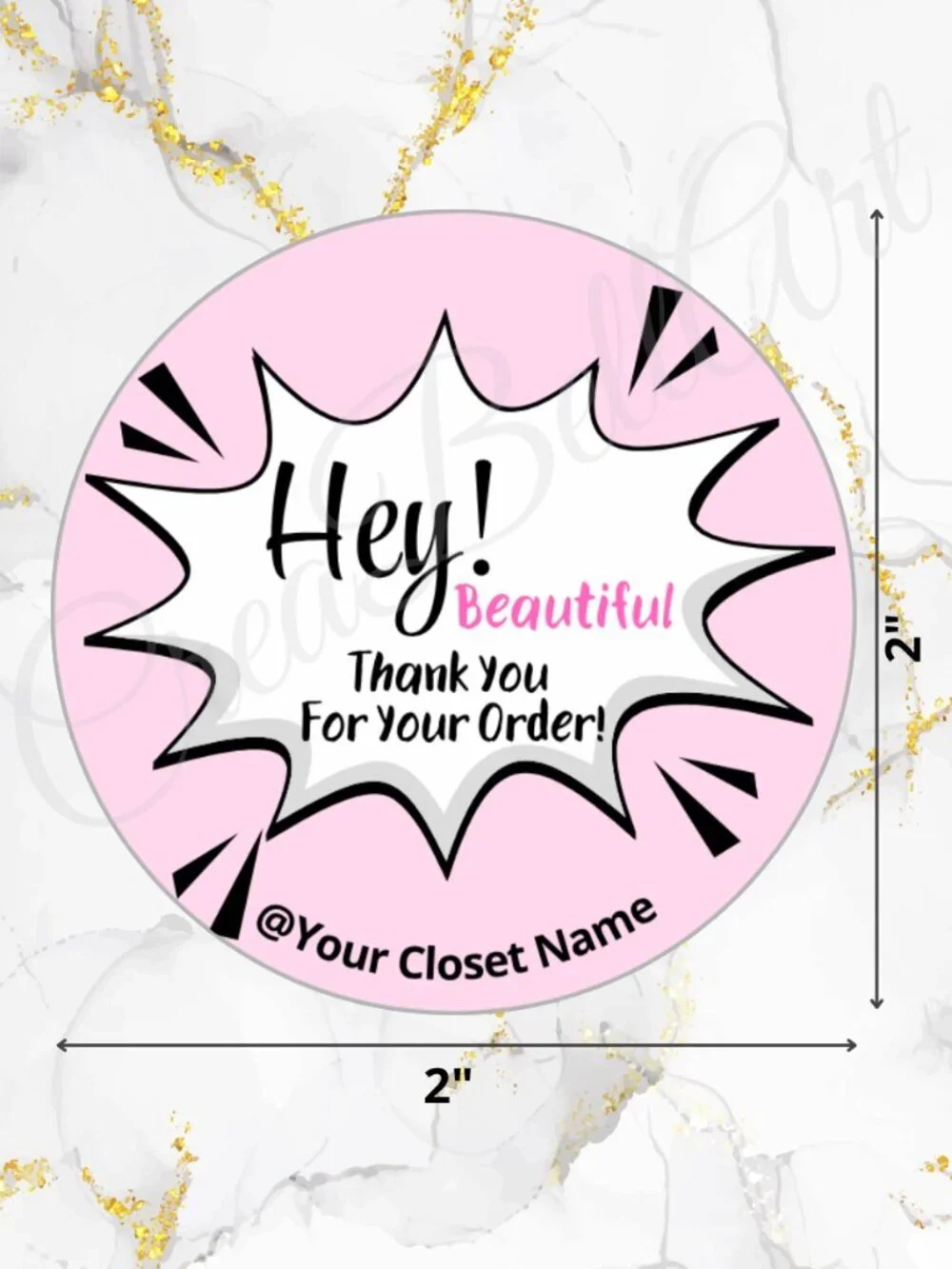 60  Personalized Hey!  Beautiful Thank You Stickers 2 inch  Glossy